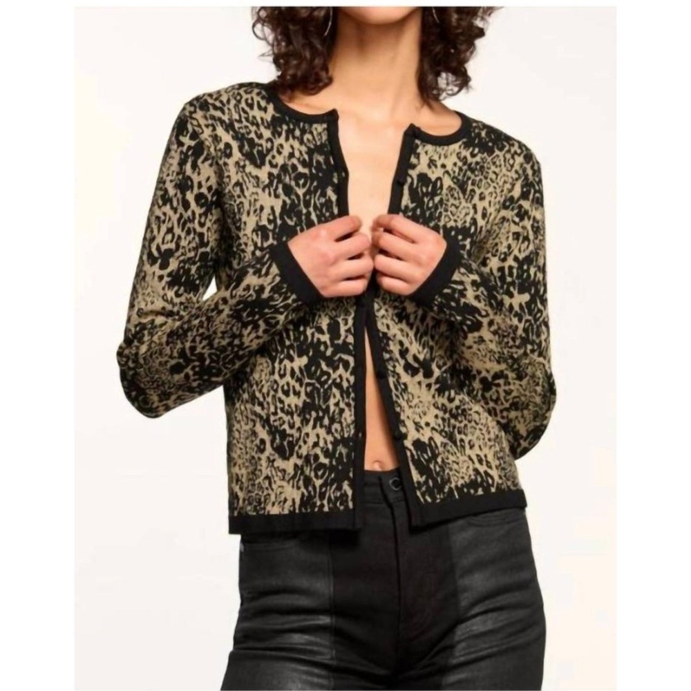 Ramy‎ Brook Tricia Metallic Leopard Jacquard Cardigan Gold Size XXS
